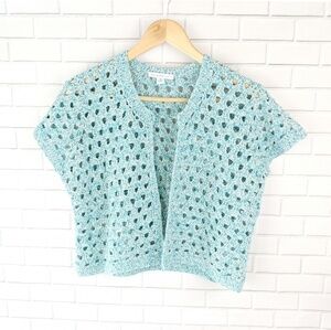 Isaac Mizrahi Live! Blue/Cream Crochet Sweater